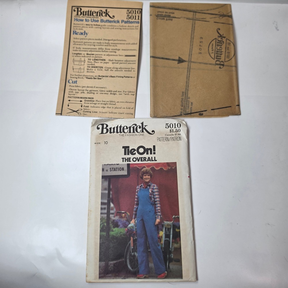 Butterick 5010 Vintage 70s Tie On Overalls Sewing Pattern Misses Size 10